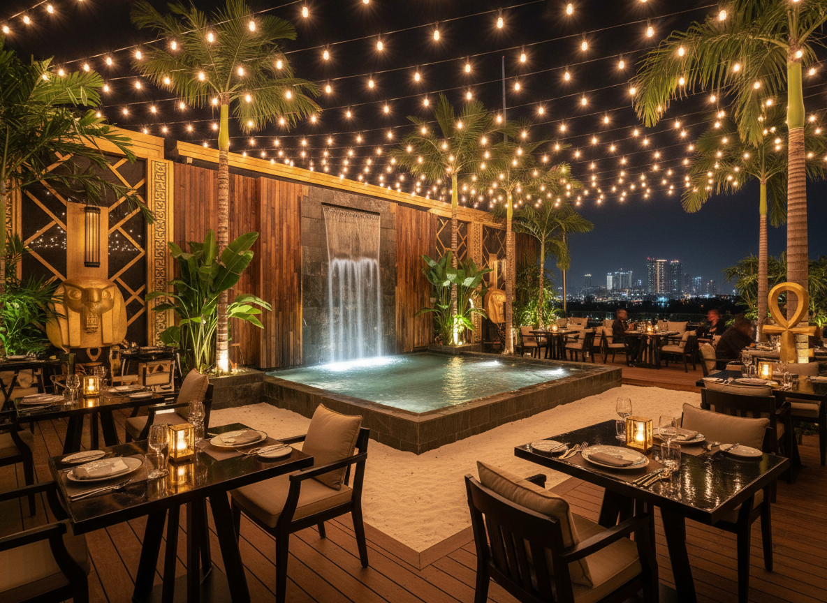 MB.BOSSFOOD International - terrasse, bassin illuminé et cuisine africaine de prestige