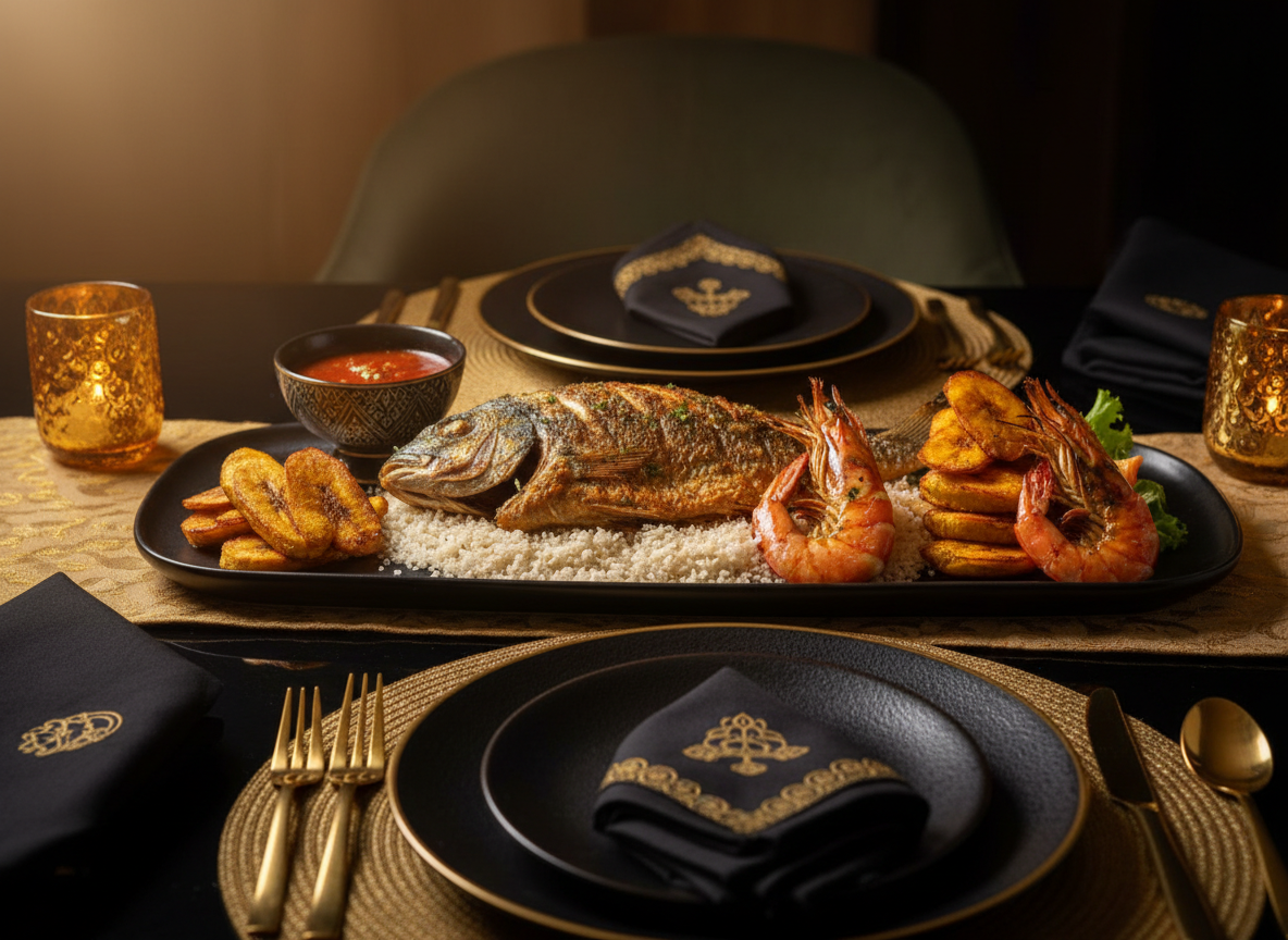 Attiéké, poisson grillé, alloco — cuisine ivoirienne MB.BOSSFOOD