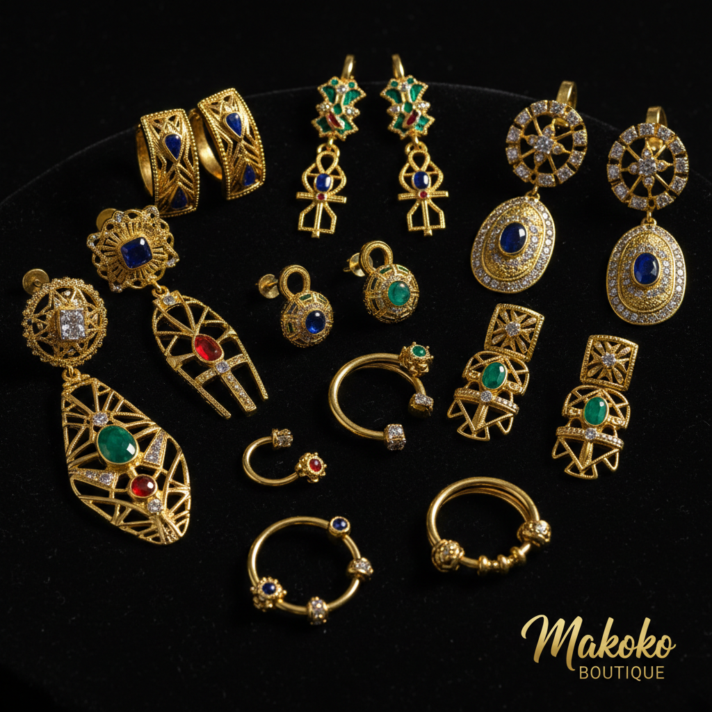 Boucles d'oreilles royales or motifs africains